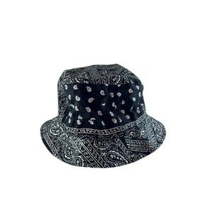 Blue Crown Black White Bandana Design Bucket Hat OS Cotton Cap